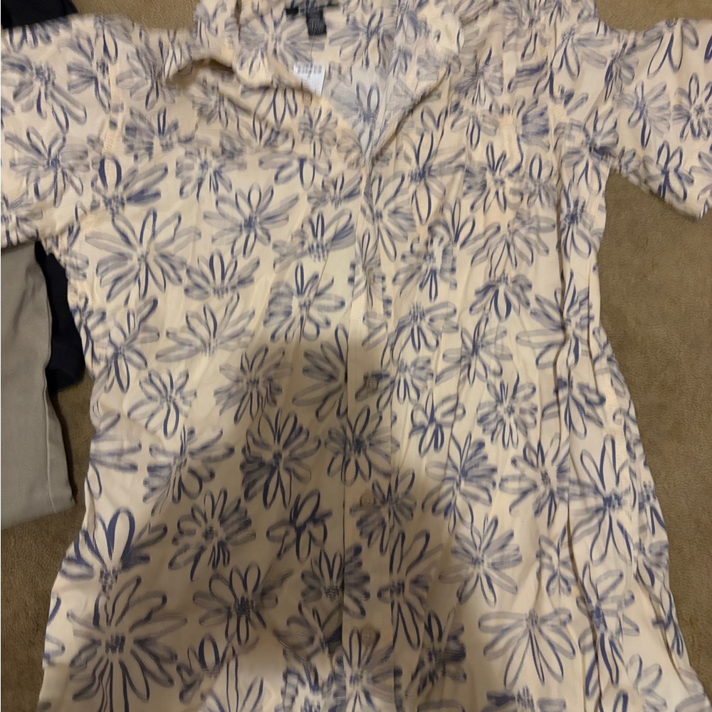 RSQ Beige and Blue Floral Shirt